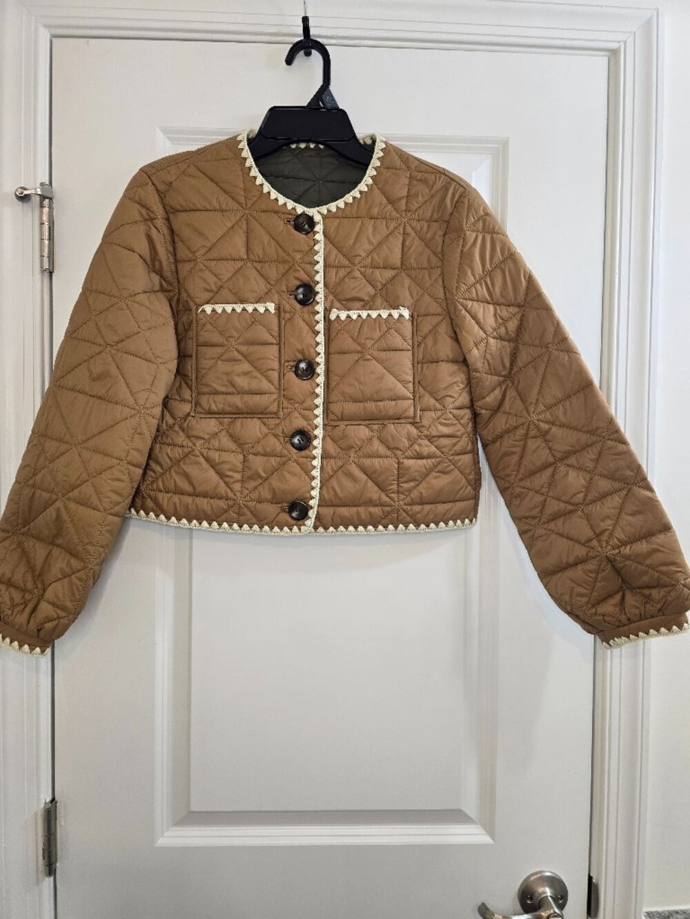 JOIE Whipstitch Quilted Buttoned Reversible Jacket Tan/Green - Picture 2 of 8